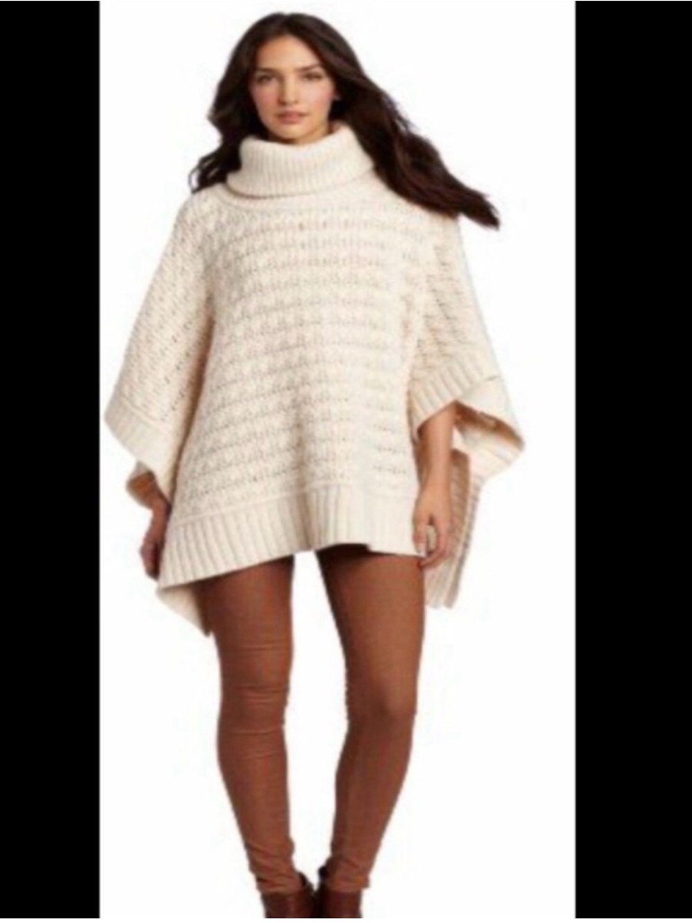 Margaret O'Leary Lambswool Chunky Knit Poncho Shrug Turtleneck Size 1